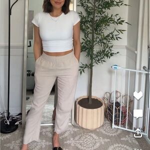 NEW Old Navy High-Waisted Linen-Blend Straight Ankle Pants